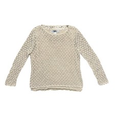 Segue Cream Knit Crochet Vintage 90s Boho Cropped Sleeve Top Women Size Medium