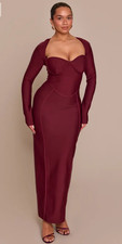 New PRETTY LITTLE THING Shape Wine Long Sleeve Corset Maxi Dress Sz 18 RRP £70