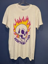 Mens Medium T Shirt, Flaming Skull, Ivory, Short Sleeve, Brisco Brands NEW 1970