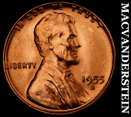 1955-S Lincoln Wheat Cent- Red- Choice Gem Brilliant Uncirculated Luster #J3861