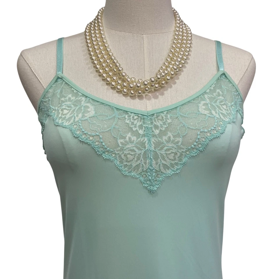 NUEVO CON ETIQUETAS OnGossamer Coqueta Verde Malla Encaje Vestido Sin Mangas Completo Camisón Para Mujer Talla M Foto 2 de 4