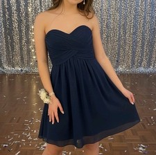 David's Bridal Dress Sz 2 Navy Blue Strapless Chiffon Brides Formal Homecoming