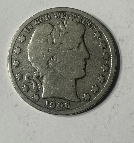 1906 D Barber Half Dollar  Silver Coin 90% Denver  Mint 50 Cents