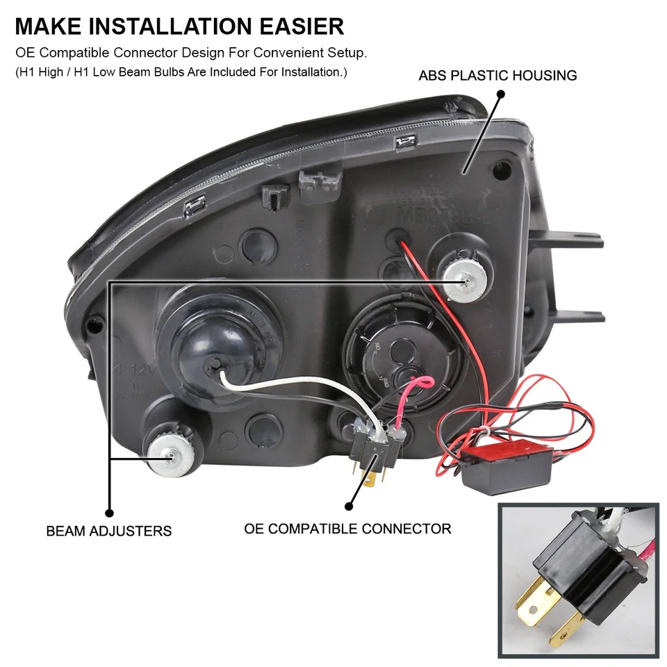 Black Fits 2000-2005 Mitsubishi Eclipse LED Halo Projector Headlights Left+Right - Изображение 4 из 4