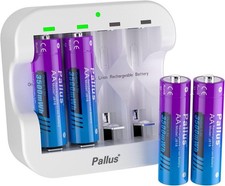 4 Pack Pallus 1.5V AA Lithium Rechargeable Batteries 3500mWh + Battery Charger
