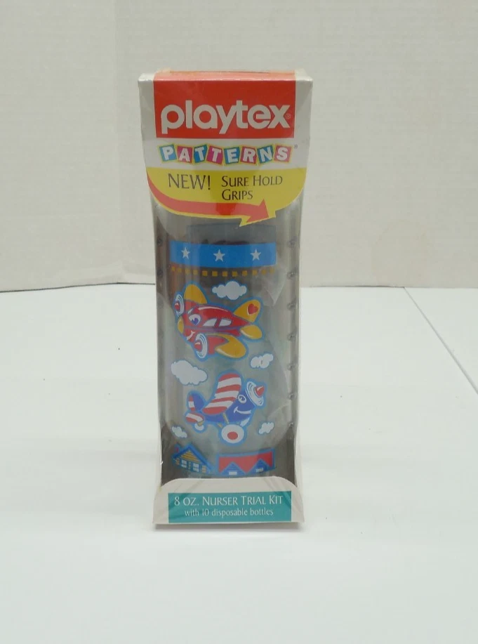 Vintage 90's Playtex Nurser Trial Kit Drop In Baby Bottle Patterns Airplanes