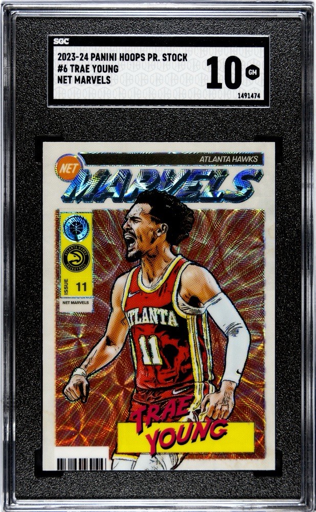 2023-24 Panini NBA Hoops Premium Stock Net Marvels Trae Young SSP Case Hit #6