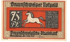 1921 UNC German BRAUNSCHWEIG Notgeld 75 Pfennig Note