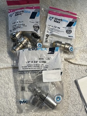 4 Sharkbite 1/2 X1/2  Straight Couple 1/2x1/2 PB & 1/2x3/8 Comp Stop 1/4Turn(83)