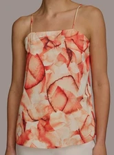 Donna Karan New York Womens Orange Printed Square-Neck Tank Top Size XL