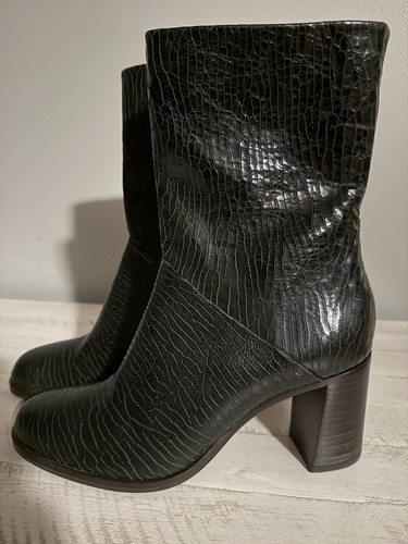 Pons Quintana Green Leather Animal Print Block Heel Zip Ankle Boot EU40 US 9-9.5