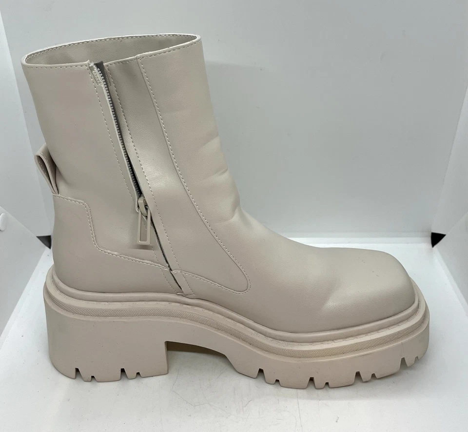 Nuevas botas de combate ZARA de cuero con tacón grueso color crema tostado para mujer 8,5 Foto 4 de 4