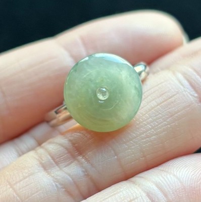 Adjustable Ring, Icy Donut Jadeite Jade S925 Silver Ring, 100% Untreated