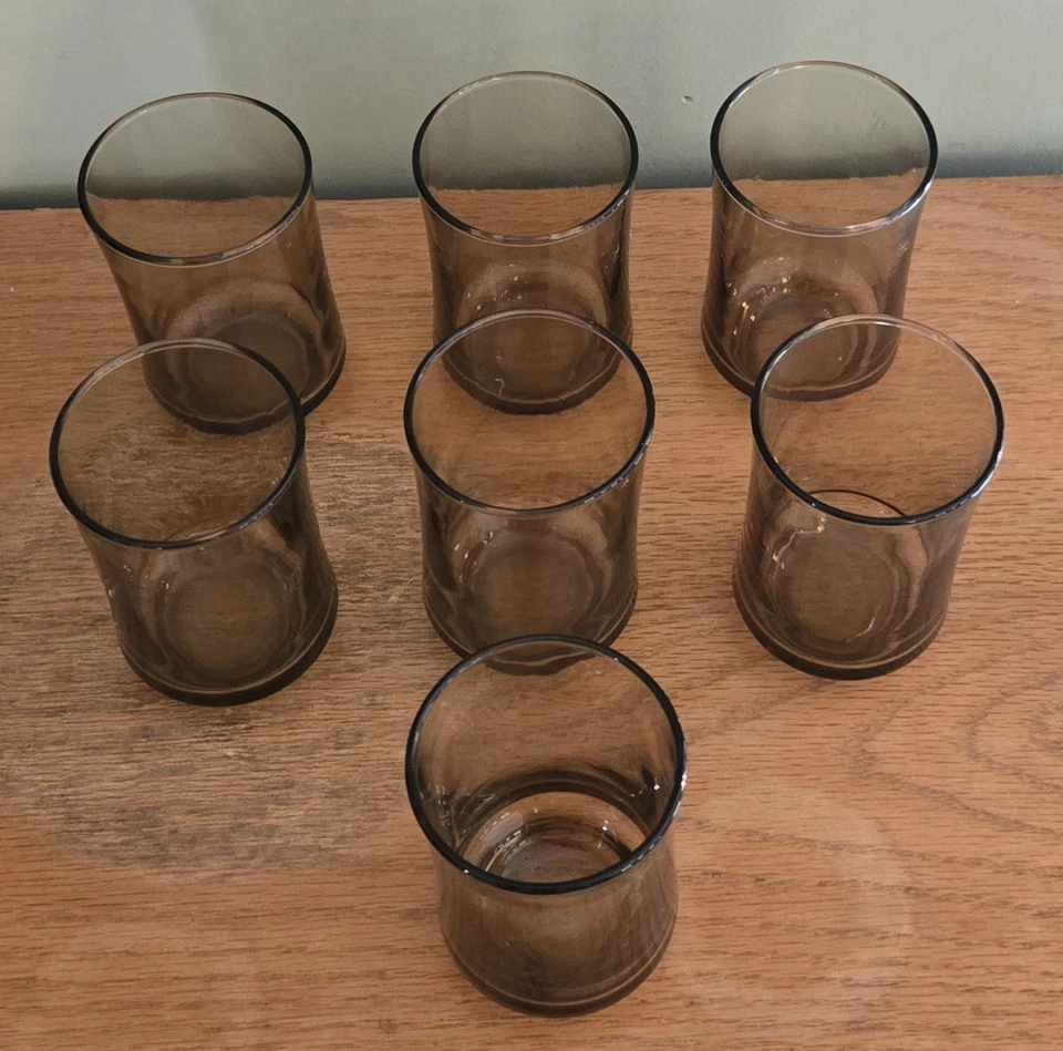 Vintage Libbey Brown Bolero Smokey Glass Breakfast 3.75" Juice Glasses Set Of 7 - Image 3 of 4