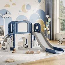 8-in-1 Toddler Slide Indoor Outdoor Playground Playset for Kids-Includes Cl...