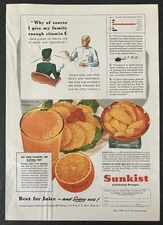1942 Sunkist California Oranges Best for Juice Doctor Woman Vintage Print Ad