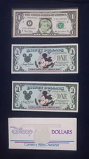 Disney 94s $1 MICKEY MOUSE 2 bills-Original Sleeve+ Princess Diana Novelty Bill