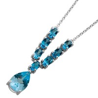 Blautopas Kette Silber 925 Nat. Sky Blue Topas Nat. Swiss Blue Topase