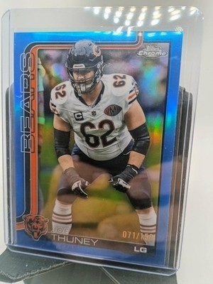 2025 Topps Chrome Joe Thuney Blue Refractor Card #71/150 Chicago Bears #62