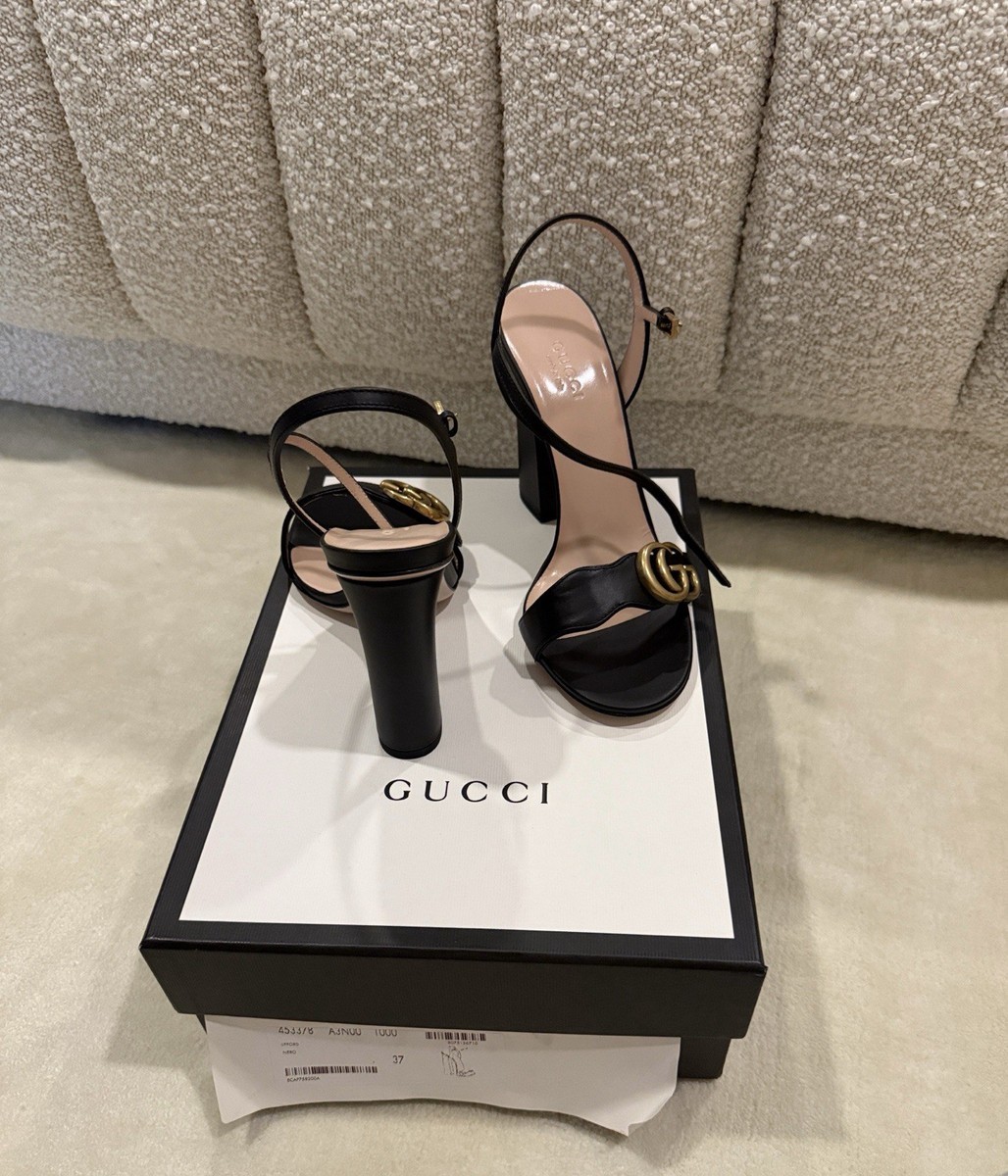Gucci 408208 Leather Mid-Heel Pump - Size 37 (Black) for sale