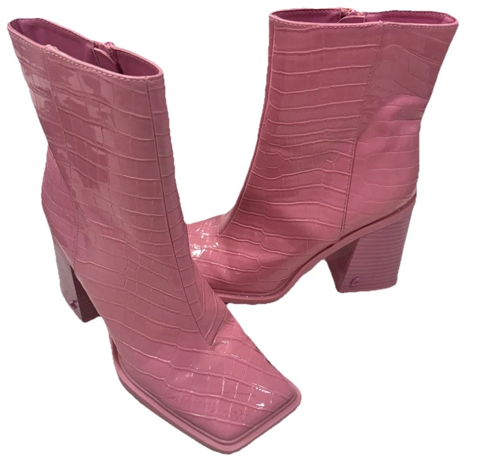 Talla 8 M Sam Edelman Circus NY Layla Botín Rosa Croc Puntera Cuadrada Tacón Bloque Botas Foto 3 de 4
