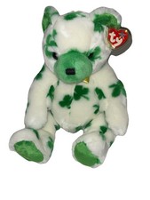 Brand NEW Ty Beanie Buddy Clover St Patrick's White/Green Shamrock TeddyBear 14  