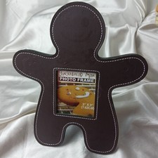 GINGERBREAD MAN BROWN faux leather PHOTO FRAME-HOLDS 3X3 PICTURE