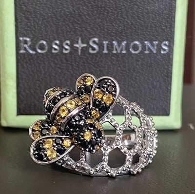 Ross Simons Black Spinel & Citrine Bumblebee Dome Ring Size 8 NEW!