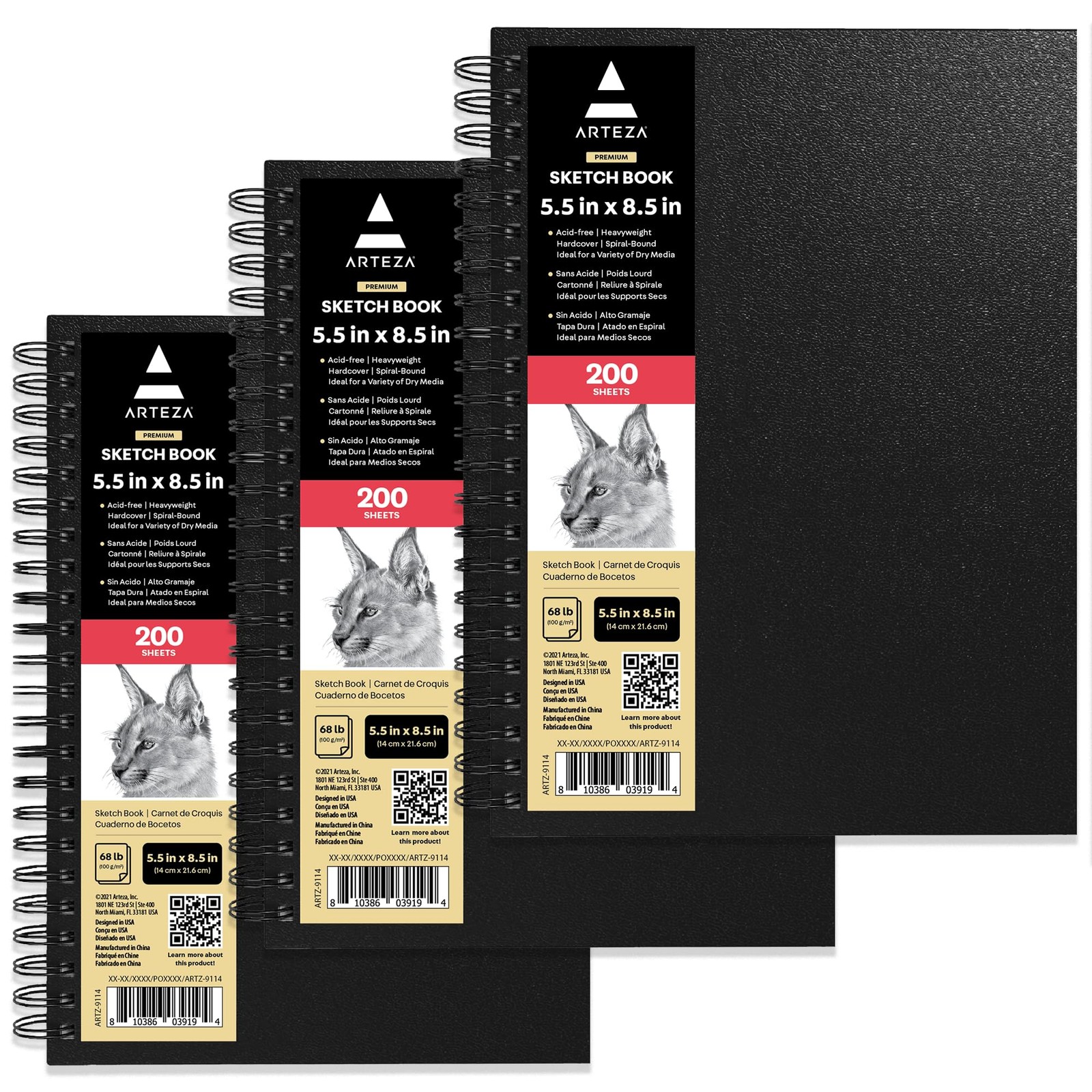 ARTEZA Spiral Sketch Book 5.5x8.5 Drawing Pad 3 Pack 100 Sheets Sketch Pads f...