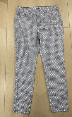 D. Jeans L Womens Blue White Geometric Motif Skinny Pants Size 8 Stretch