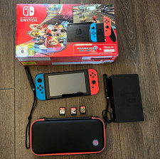 Nintendo Switch Red/Blue Console 32GB Dock Box Case + 3 Games READ DESCRIPTION