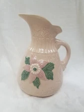 Vintage Hull USA Pottery Star Flower Pink Pitcher With Handle Vase chip on back