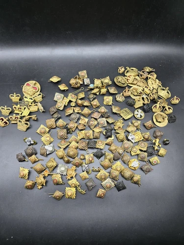Huge Job Lot British Army Rank Pips And Crowns Kc Qc Qvc Brass Enamel WW1 WW2