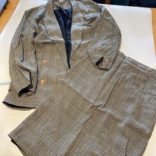 Womens Suit Vintage Etam Size 10 (23 Inch Waist) 1980's Skirt Jacket Beige Check