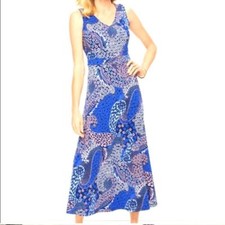 Talbots Sleeveless Paisley Print Knit Jersey Maxi Dress Size XLP Wedding Guest