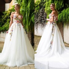 Boho 3D Flowers Wedding Dresses Sweetheart Neck Backless A-Line Bridal Gowns