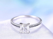 1ct Princess Cut Simulated Diamond Ring 14k White Gold Plated Accents Solitaire