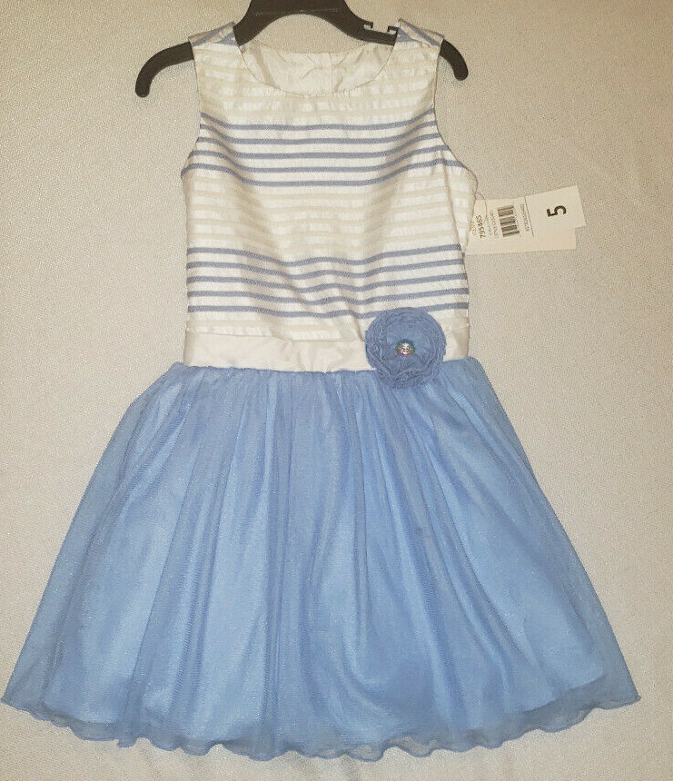 Girl's Jona Michelle Blue & White Sleeveless Flare Dress Sizes 5, 6