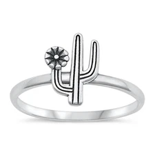 925 Sterling Silver Cactus Ring Nature Fashion Band 11.8mm Size 4-10