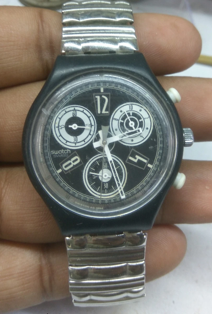 USED SWATCH MEN S WORKING 4 JEWELS SWISS MADE PATENTED BLACK COLOR WATCH