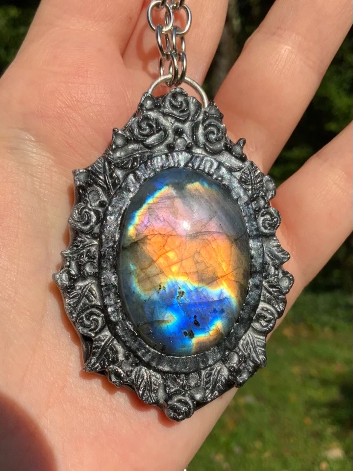 Huge Labradorite Pendant Necklace Artisan Handcrafted - Image 3 of 4