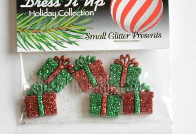 6 Small Glitter Presents / Christmas Packages / Dress It Up / Flat Back Crafts