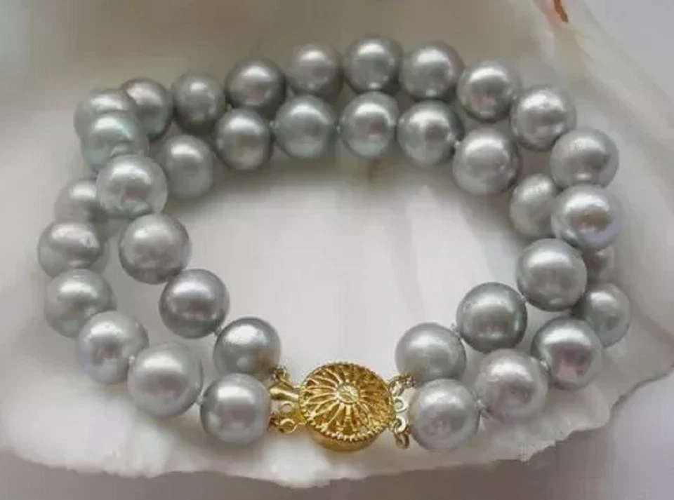 2 Rows of 7.5-8-inch Natural AAA 9-8mm 14K South Sea Grey Pearl Bracelet - Image 4 of 4