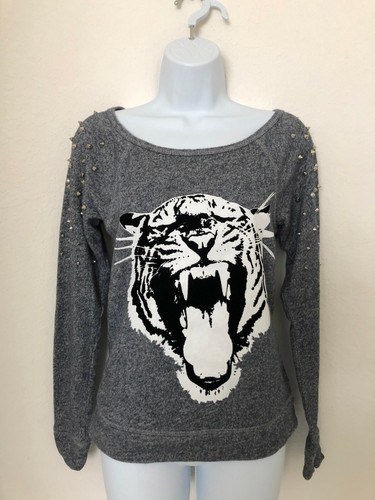 Gray with Tiger Design Sweater XS | eBay