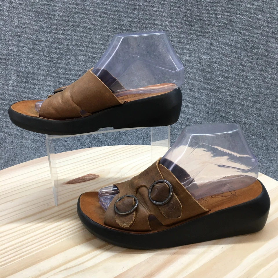 Fly London Sandals Womens 37 Bald849fly Slide Brown Buckle Slip On Wedge Heels - Image 2 of 4