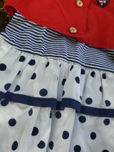 Vtg Beaux Age Girls Size 5 Polka Dot Dress W/ Jacket Red Blue White USA Nautical - Picture 2 of 8