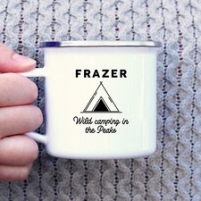Personalised Camping Mug Tin Metal Outdoor Enamel Coffee Tea Cup Any Name Slogan