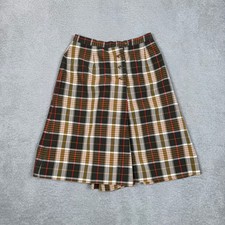 Vintage 70s Bobbie Brooks Plaid Culottes Brown Black Red Button Front Skirt 27