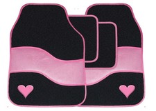 Pink Car Mat Set Heart Carpet Universal Fit 4 Piece Anti Slip Back