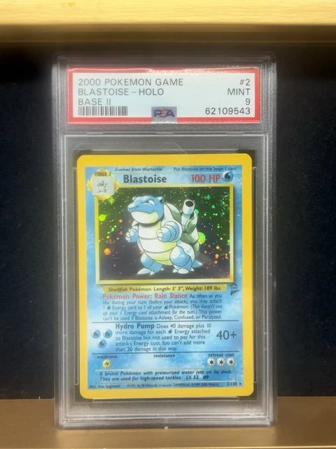 Blastoise 002/130 Base Set 2 Holo PSA 9 Partial Swirl Pokemon Card Clean Vintage